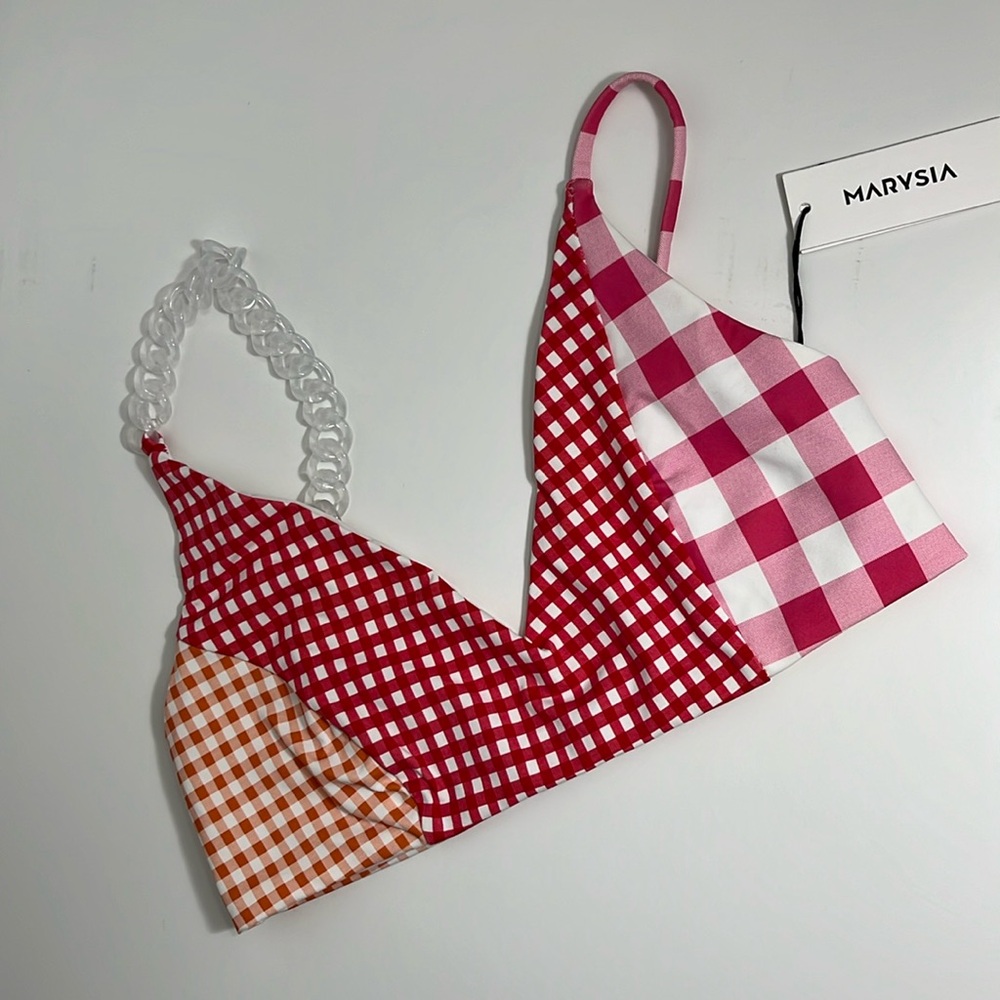 -Marysia Multi-textured Print Bikini Swim Top Small NWT